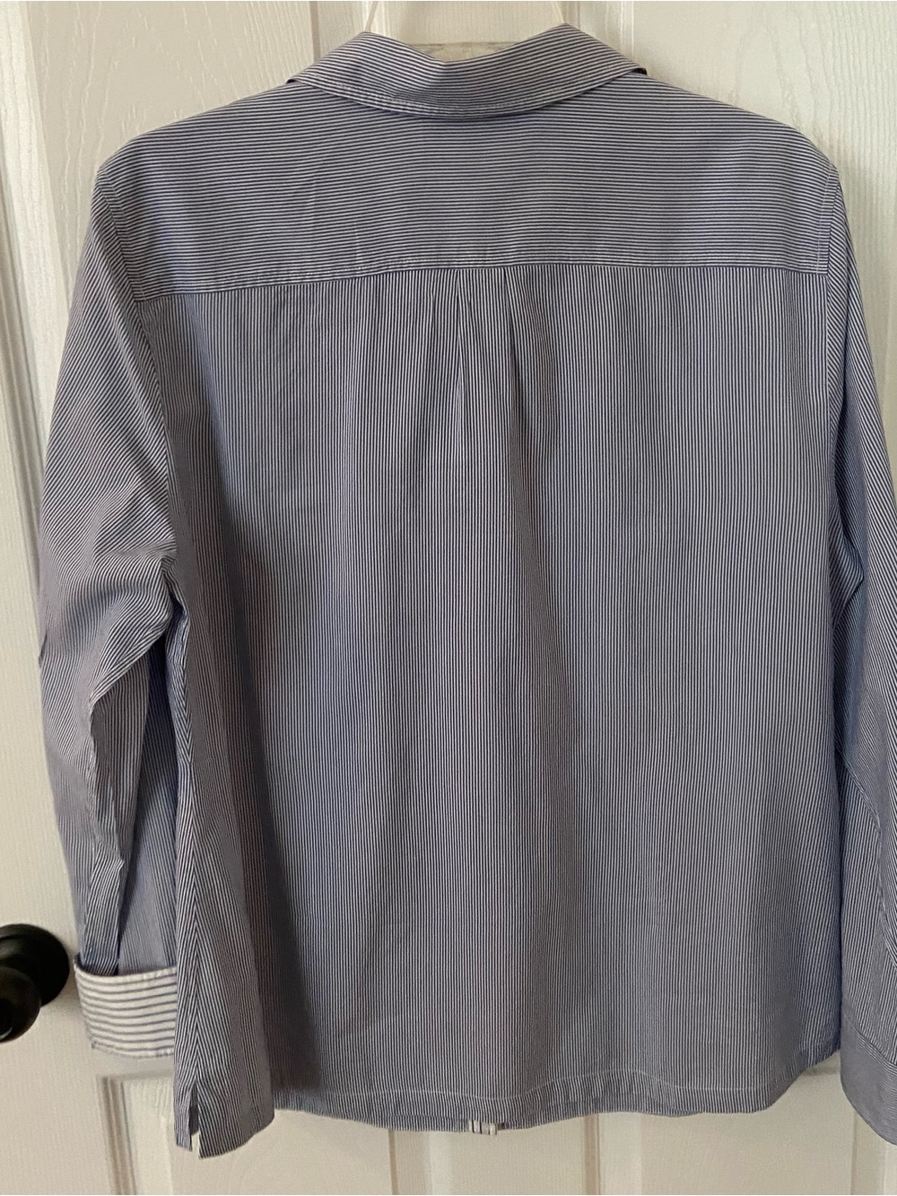 Banana Republic Blue White Pinstripe Cotton Silk Button Front Shirt Large - Picture 8 of 8